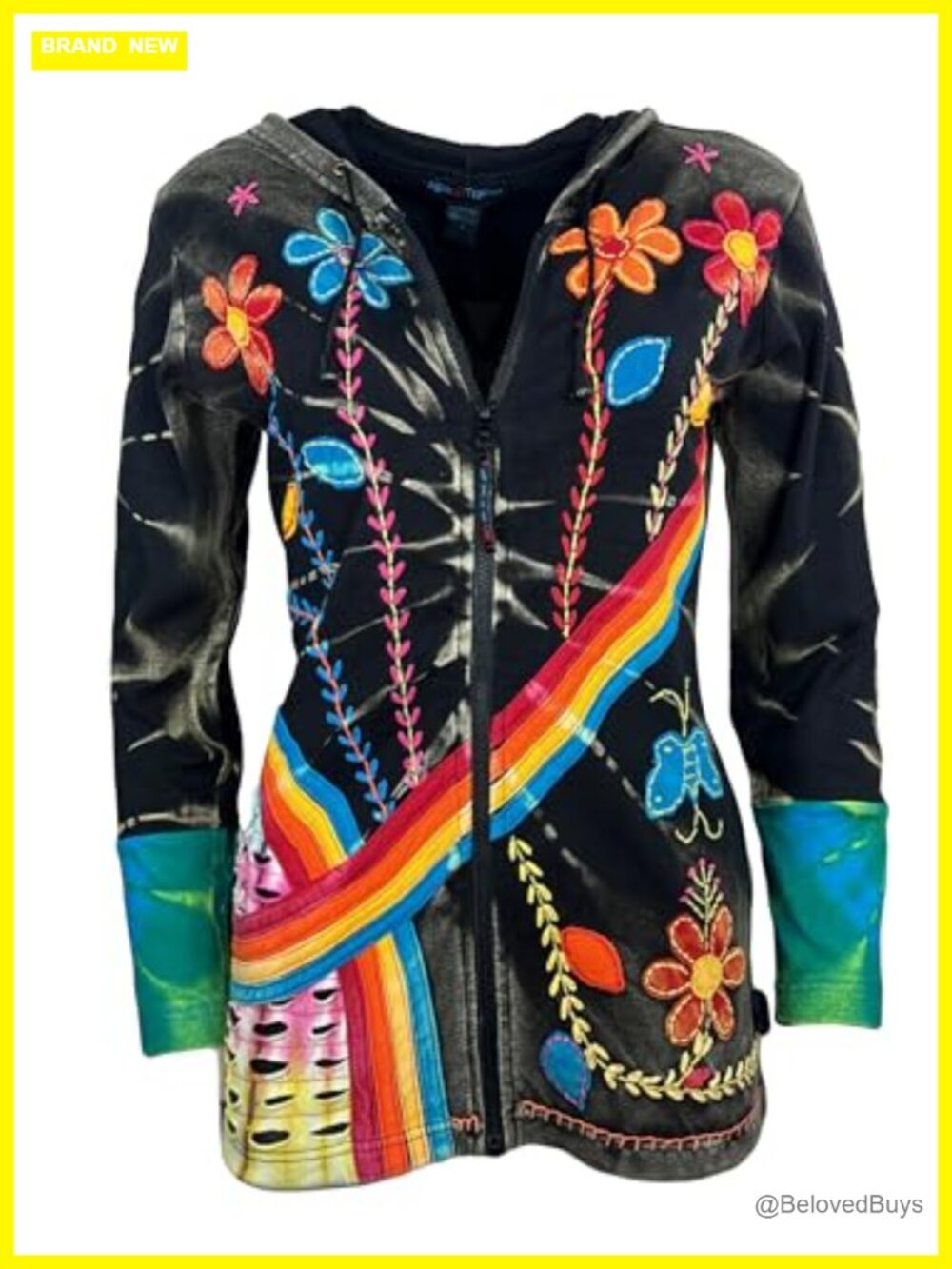 Lightweight Tie-Dye Embroidered Zip-Up Hoodie Jacket for Women